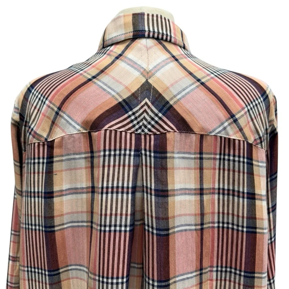 Lucky Brand Cloud Plaid Button Up Shirt Boyfriend Women's 3X Pink Double Fabric - Picture 3 of 13